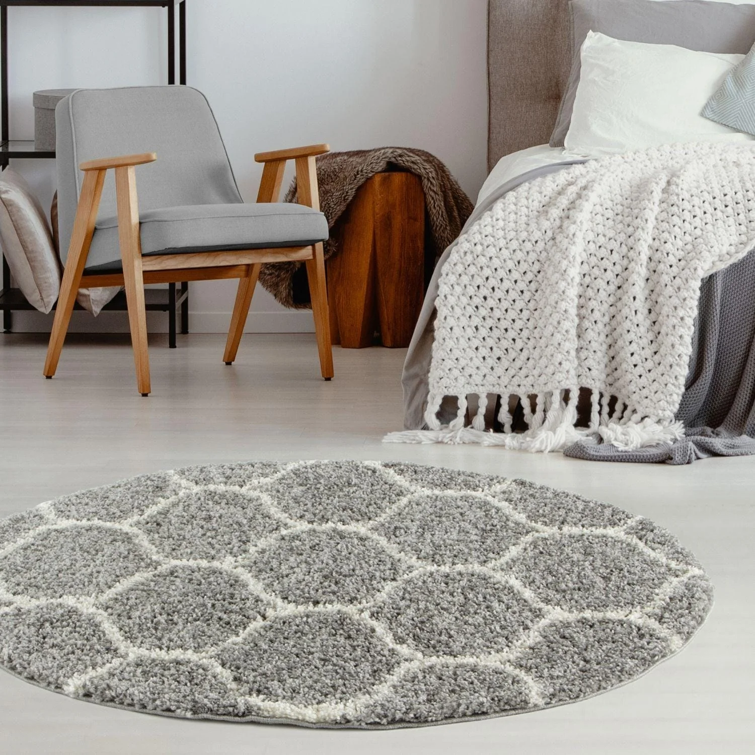 Moroccan Grey Shaggy Rug | 610 - Image 19