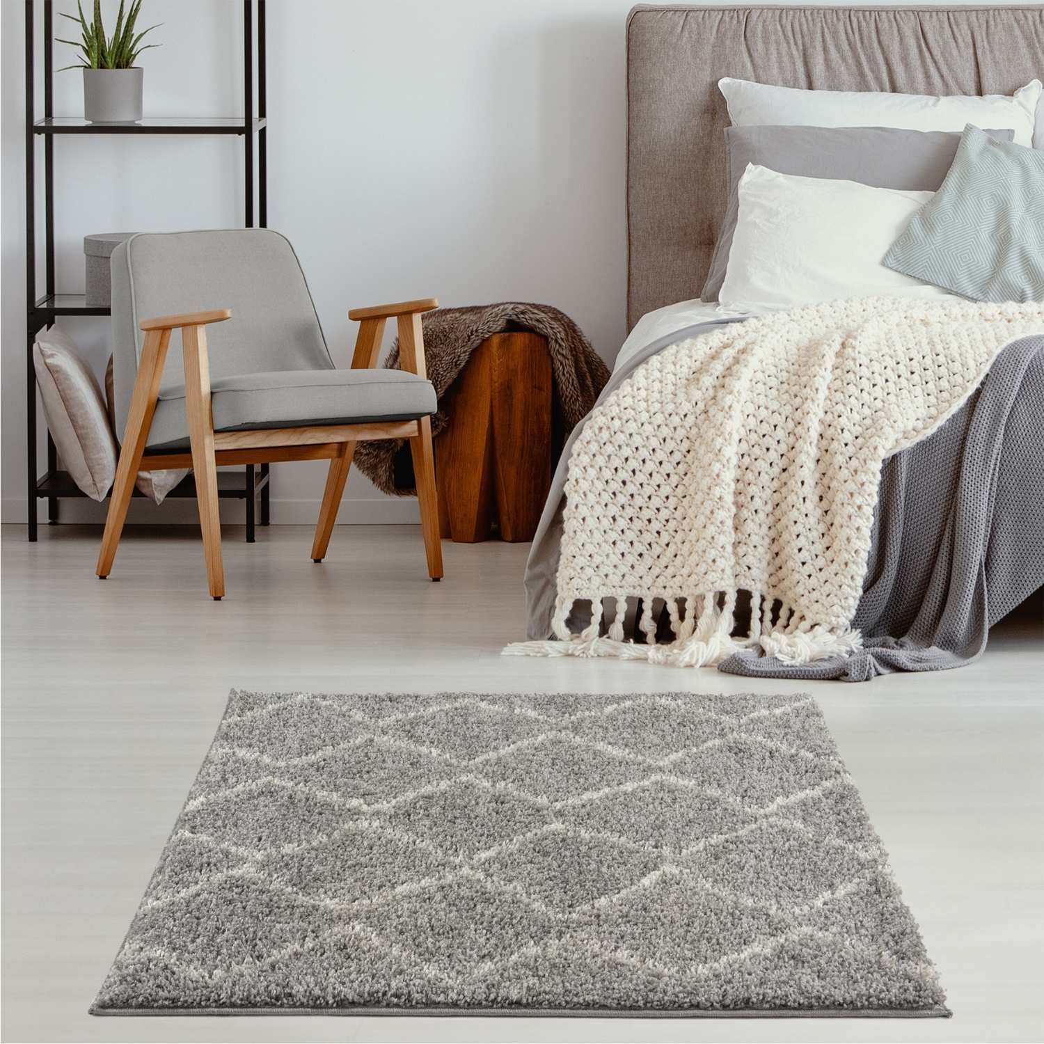 Moroccan Grey Shaggy Rug | 810 - Image 15