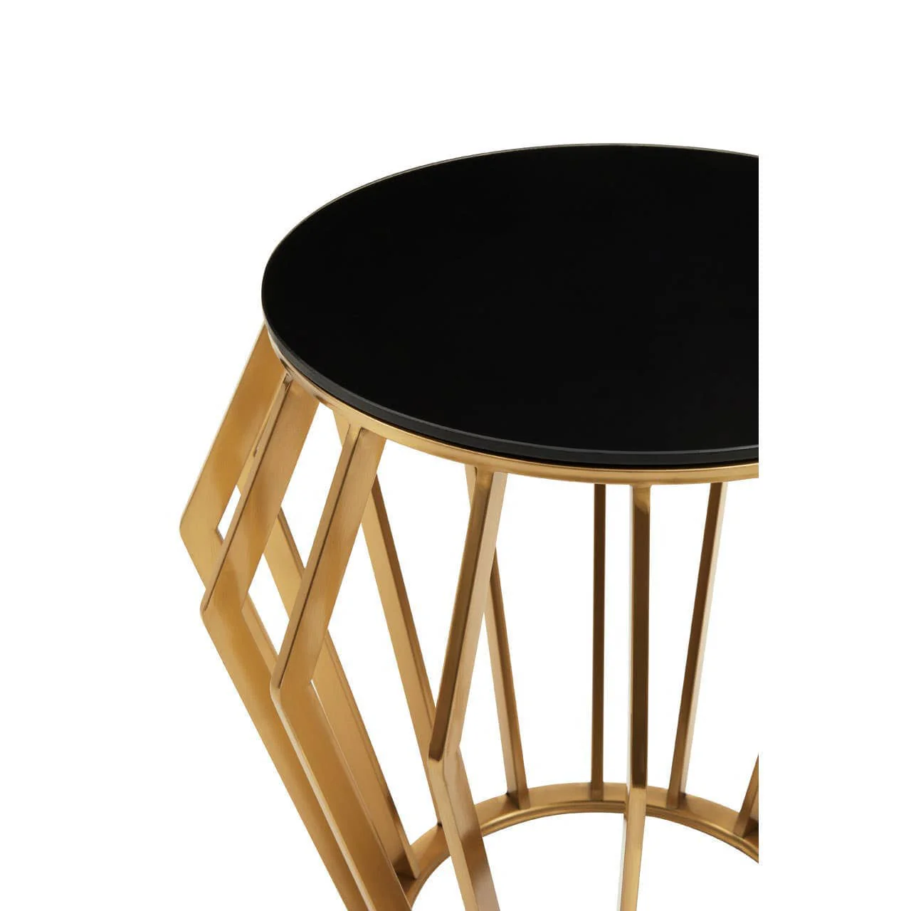 Ackley Gold Round Side Table with Black Glass - Image 3