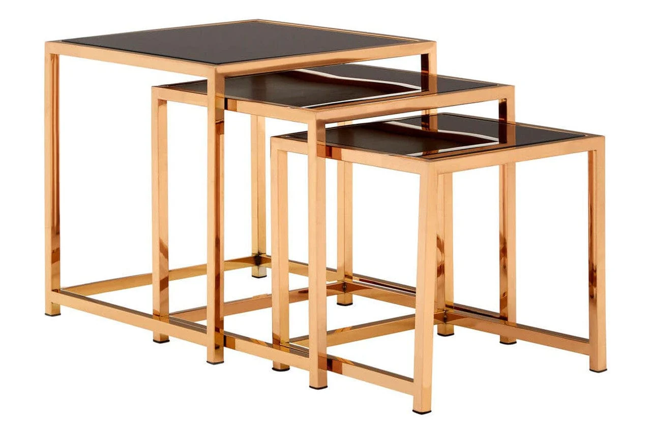 Ackley Set of 3 Gold Frame Nesting Tables with Black Glass - Image 10