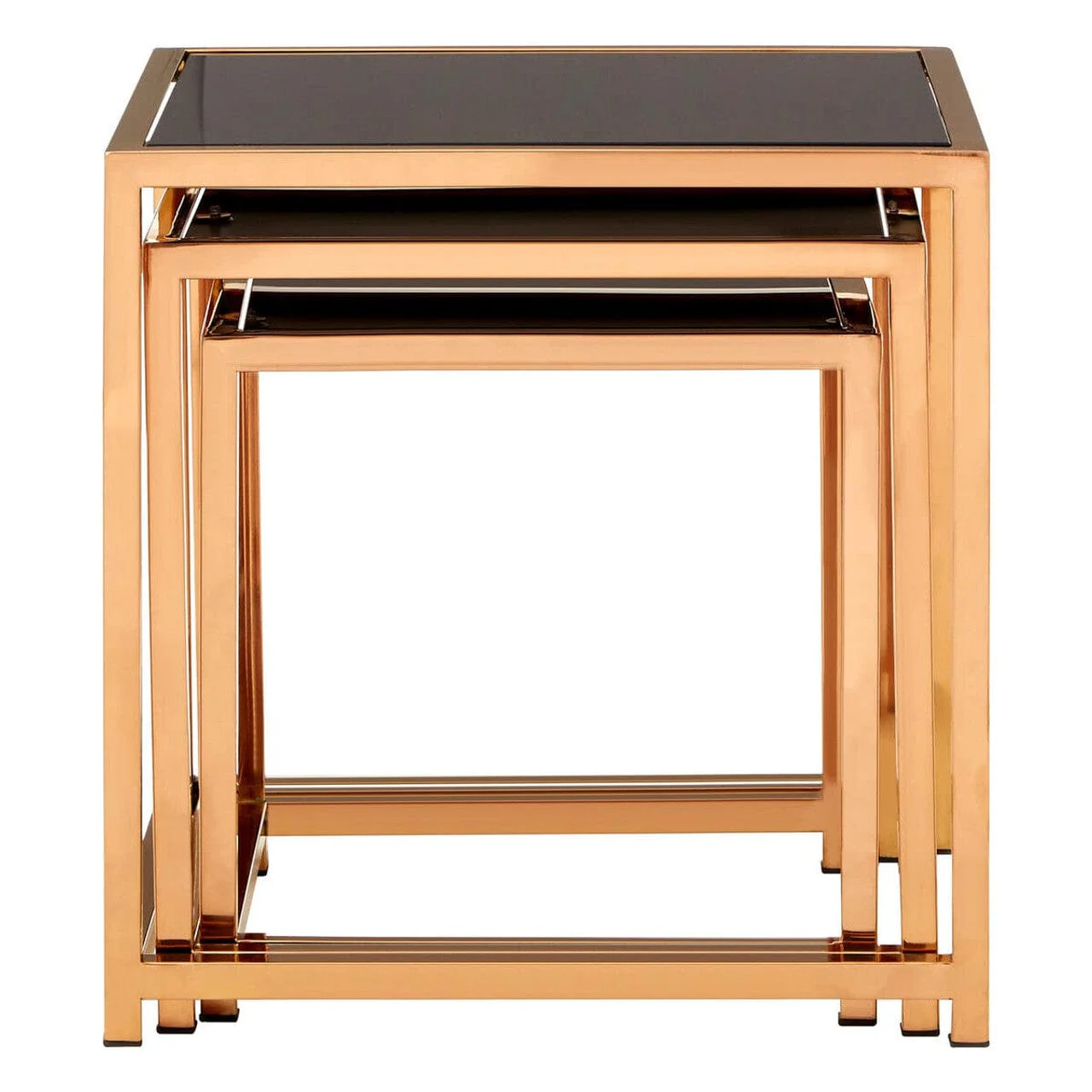 Ackley Set of 3 Gold Frame Nesting Tables with Black Glass - Image 11
