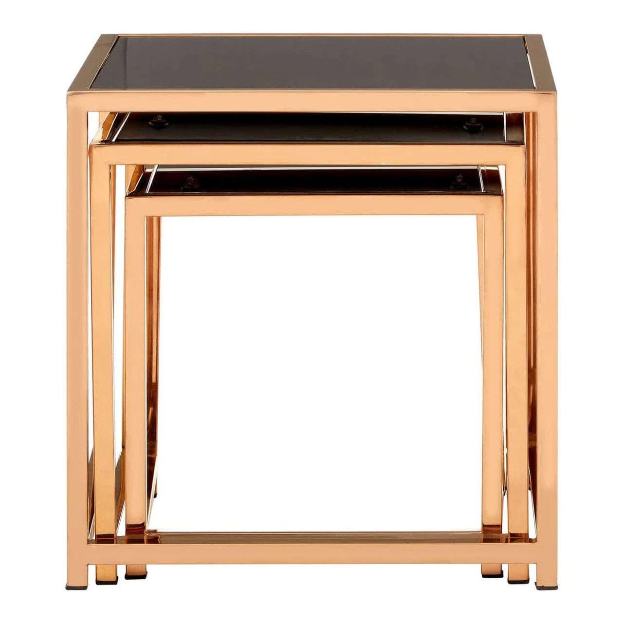Ackley Set of 3 Gold Frame Nesting Tables with Black Glass - Image 12