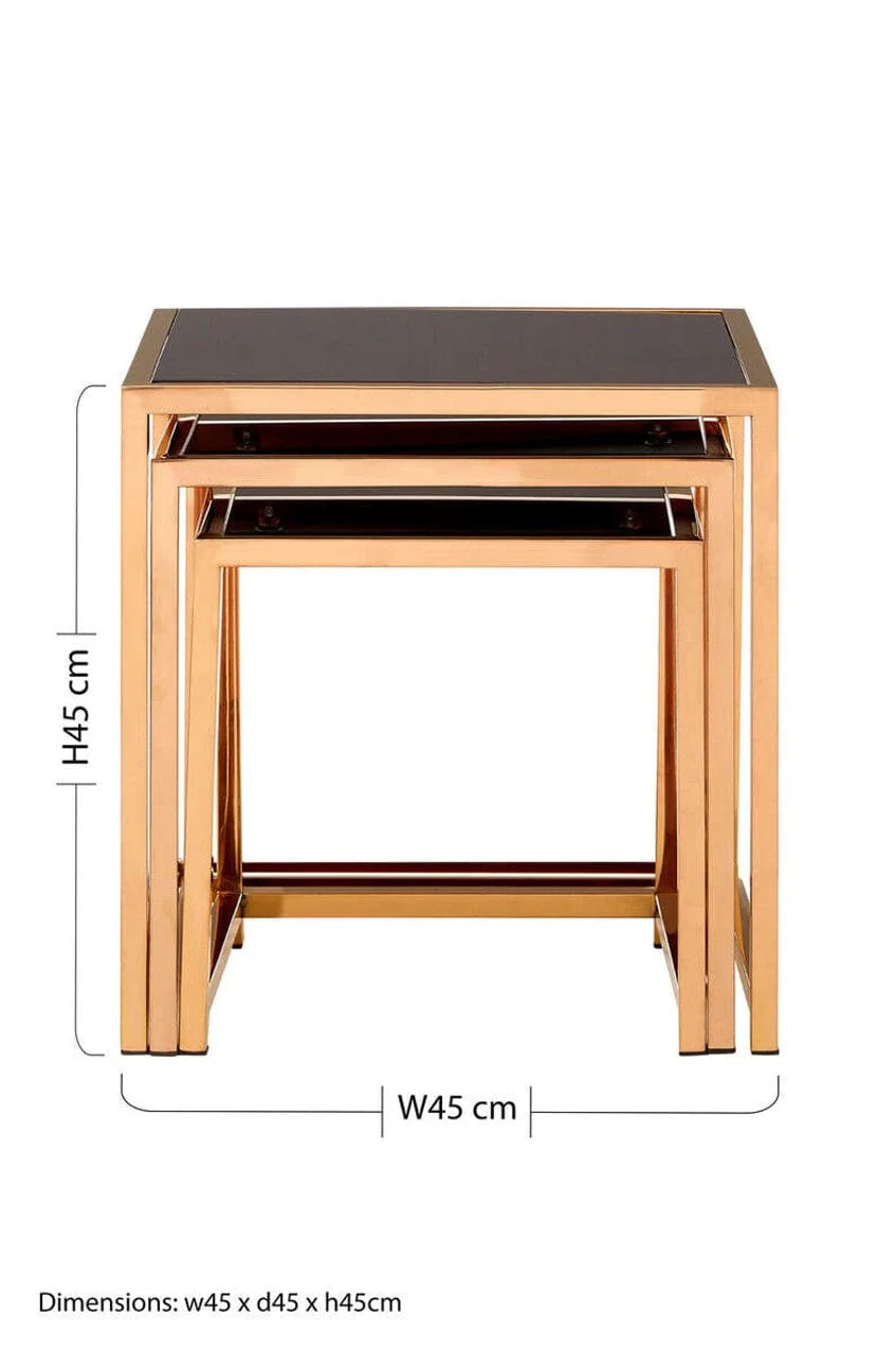 Ackley Set of 3 Gold Frame Nesting Tables with Black Glass - Image 13