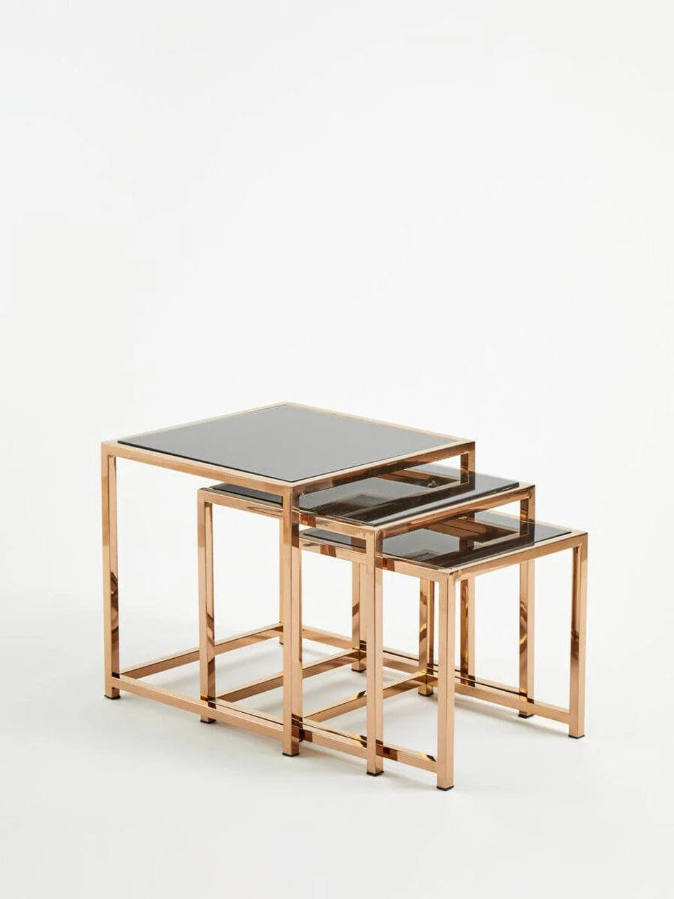 Ackley Set of 3 Gold Frame Nesting Tables with Black Glass - Image 14