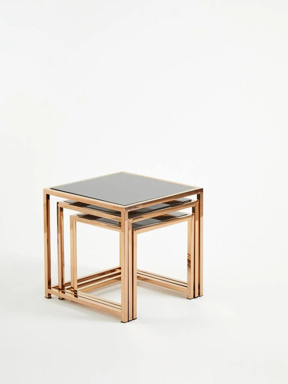 Ackley Set of 3 Gold Frame Nesting Tables with Black Glass - Image 15