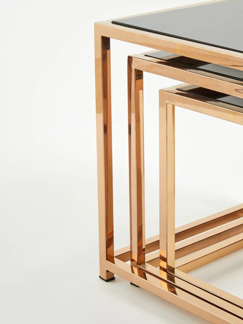 Ackley Set of 3 Gold Frame Nesting Tables with Black Glass - Image 2