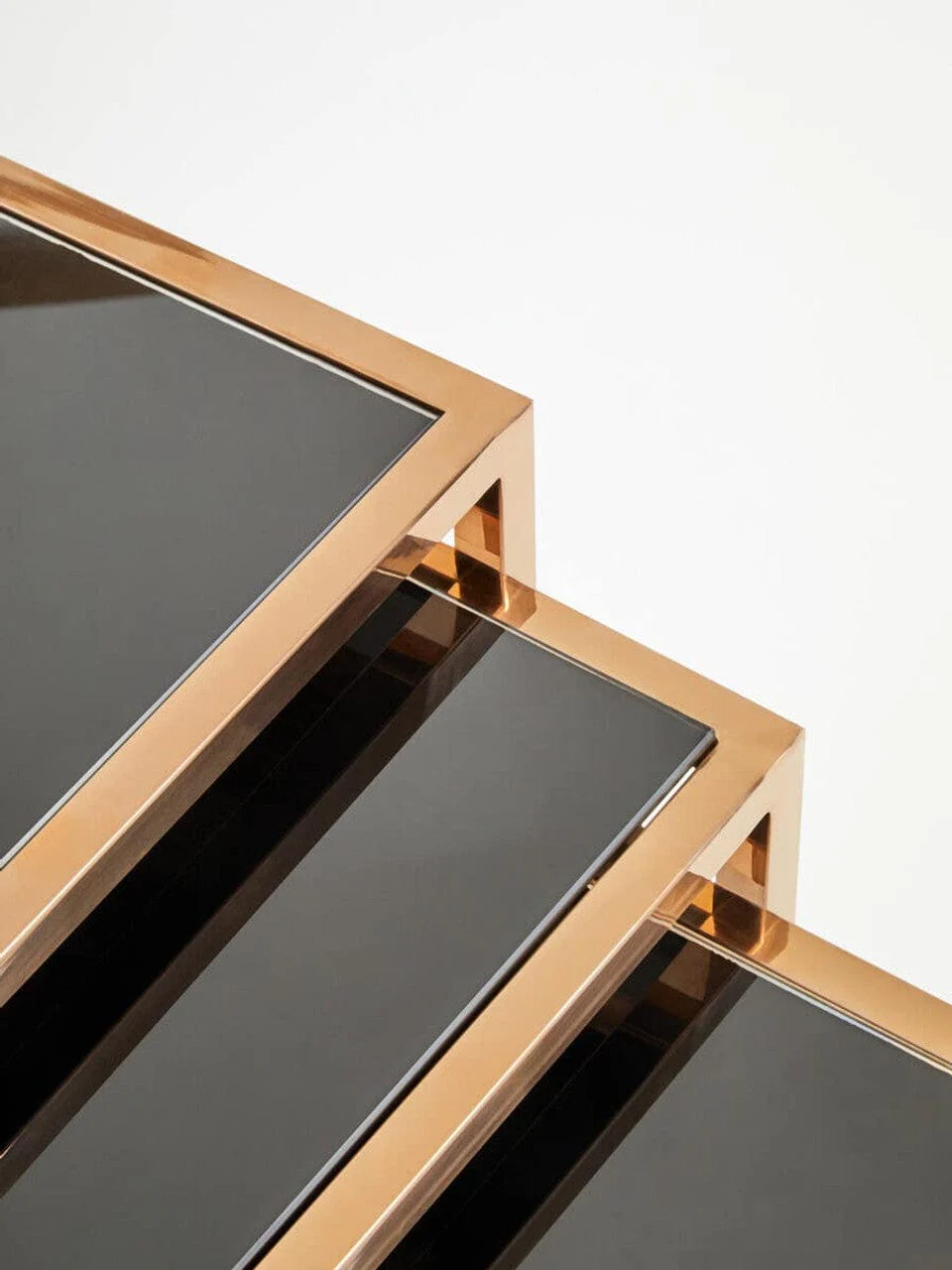 Ackley Set of 3 Gold Frame Nesting Tables with Black Glass - Image 3