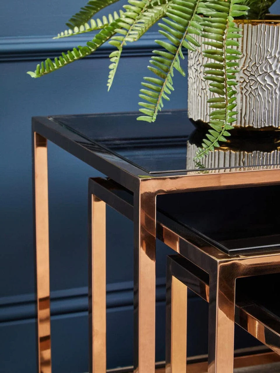 Ackley Set of 3 Gold Frame Nesting Tables with Black Glass - Image 7