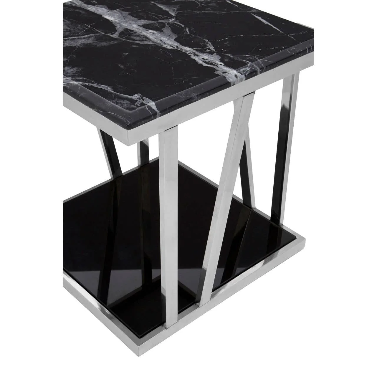Ackley Silver Side Table With Black Marble Top - Image 4