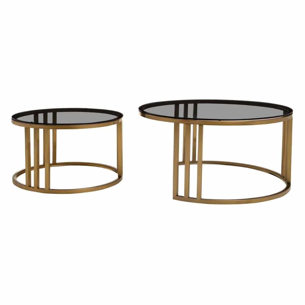 Alana Set of 2 Gold Base and Glass Top Round Nesting Coffee Tables - Image 2
