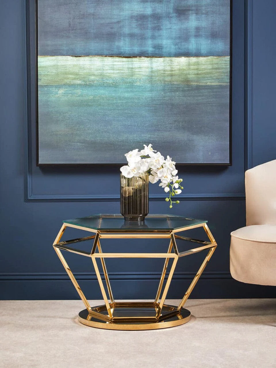 Allure Large Gold Finish Diamond End Table - Image 8
