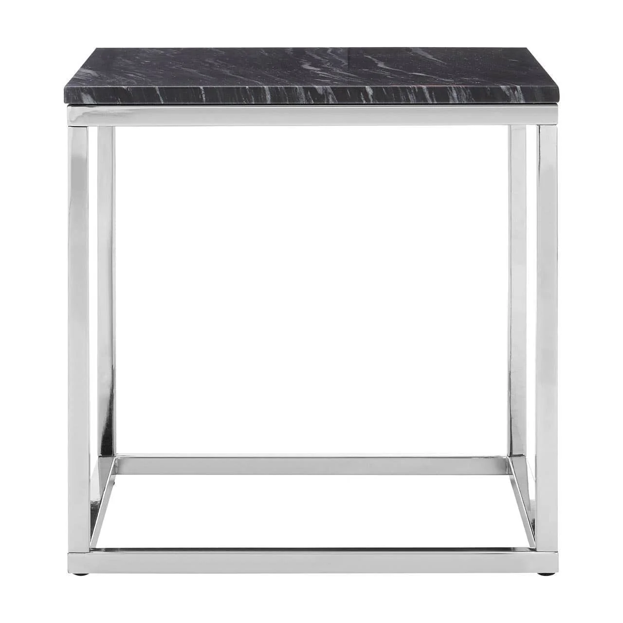 Allure Square Black Marble End Table with Chrome Metal Base
