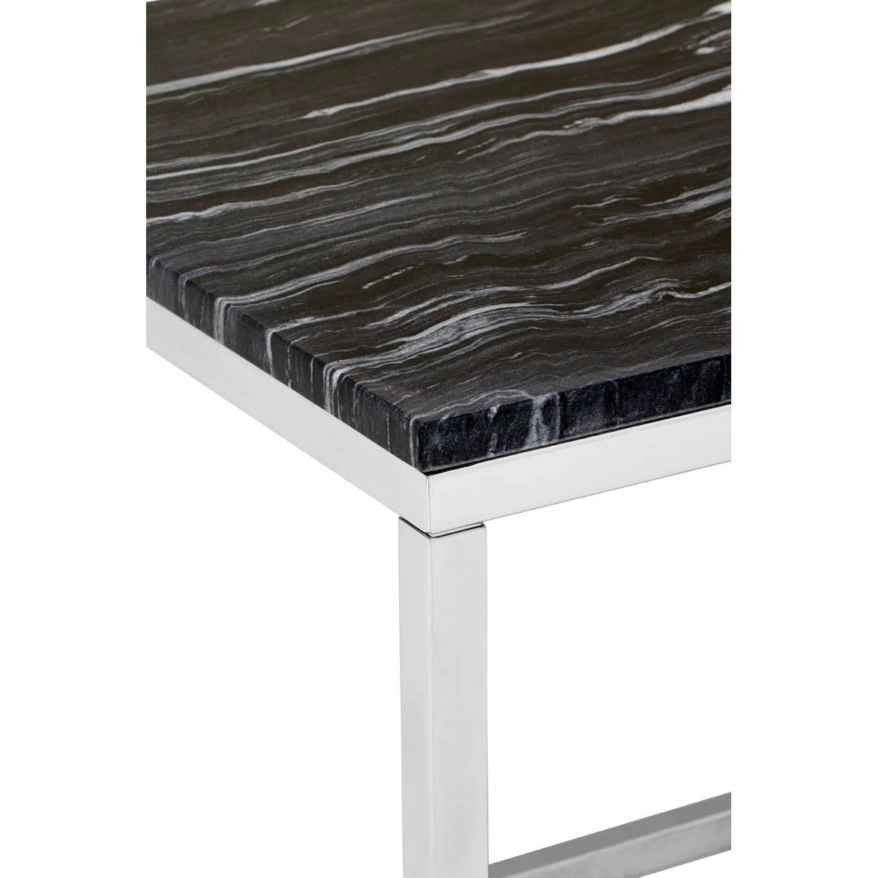 Allure Square Black Marble End Table with Chrome Metal Base - Image 2