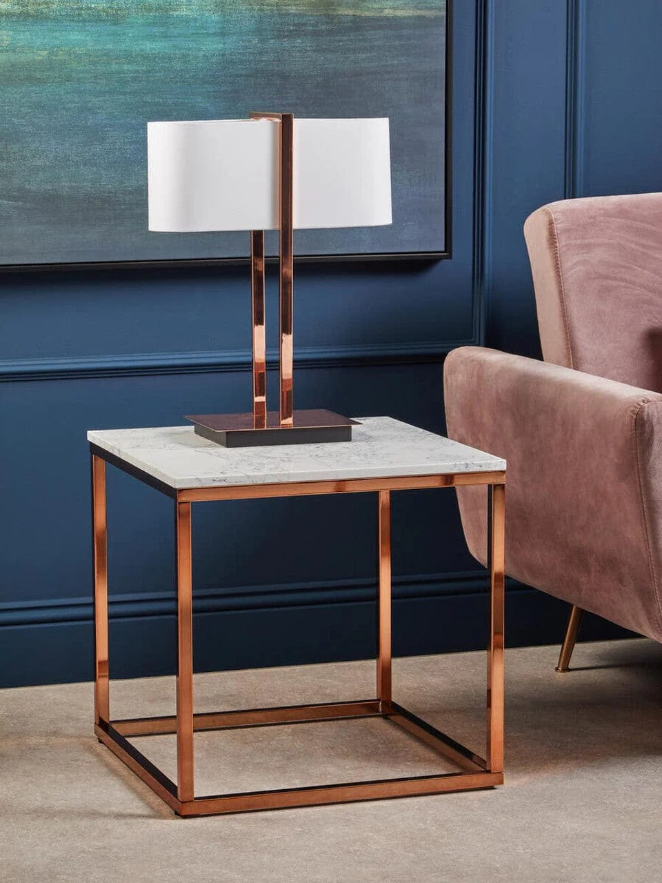 Allure Square White Marble and Rose Gold Square End Table - Image 5