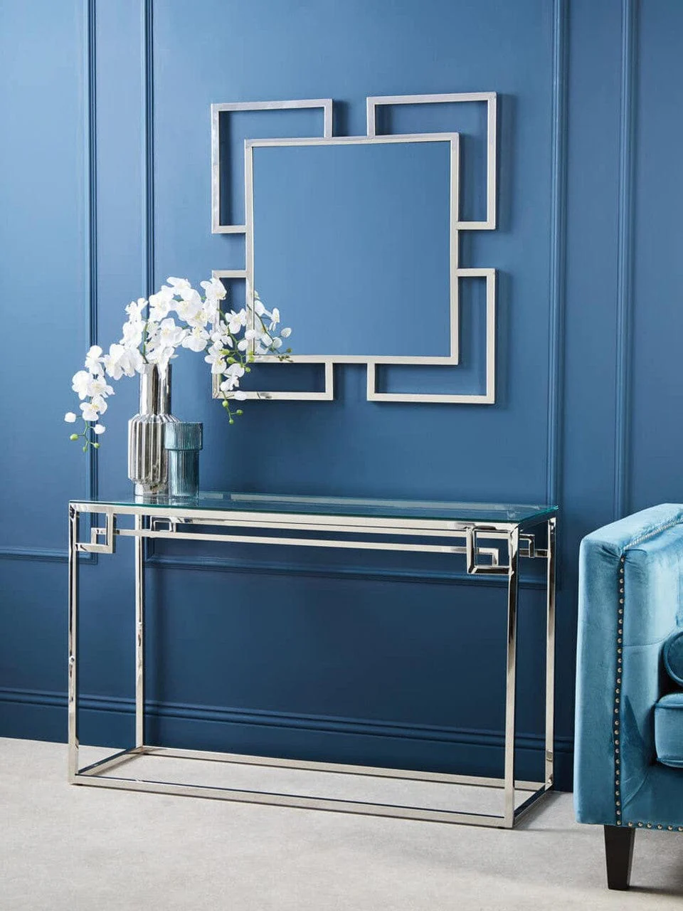 Allure Tempered Glass Silver Finish Console Table - Image 2