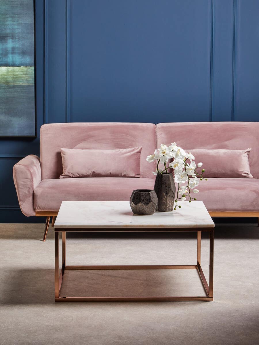 Alustre Square Rose Gold and Marble Coffee Table - Image 11