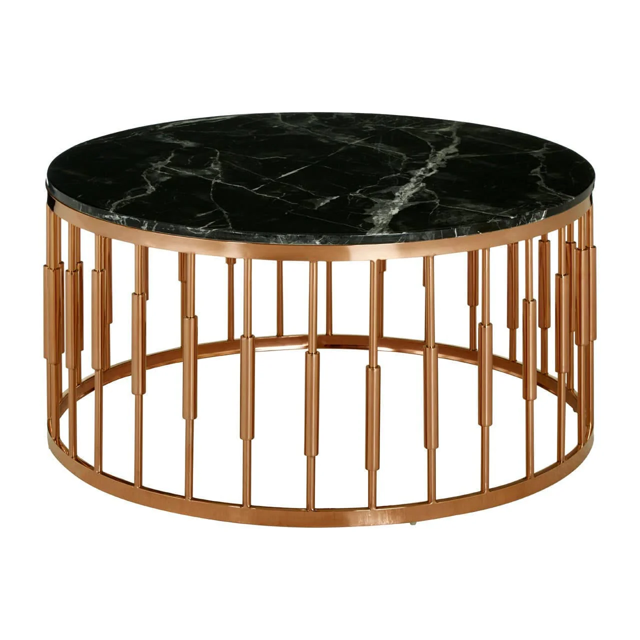 Alvaro Round Marble Top and Rose Gold Coffee Table - Image 2