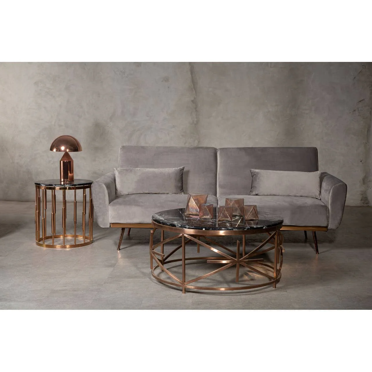 Alvaro Round Marble Top and Rose Gold Coffee Table - Image 3