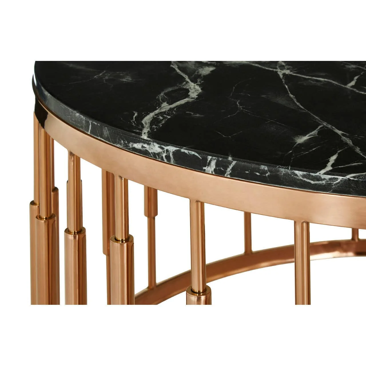 Alvaro Round Marble Top and Rose Gold Coffee Table - Image 5