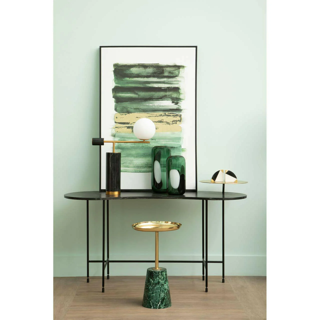 Avola Gold Side Table Green Marble Effect Base - Image 4