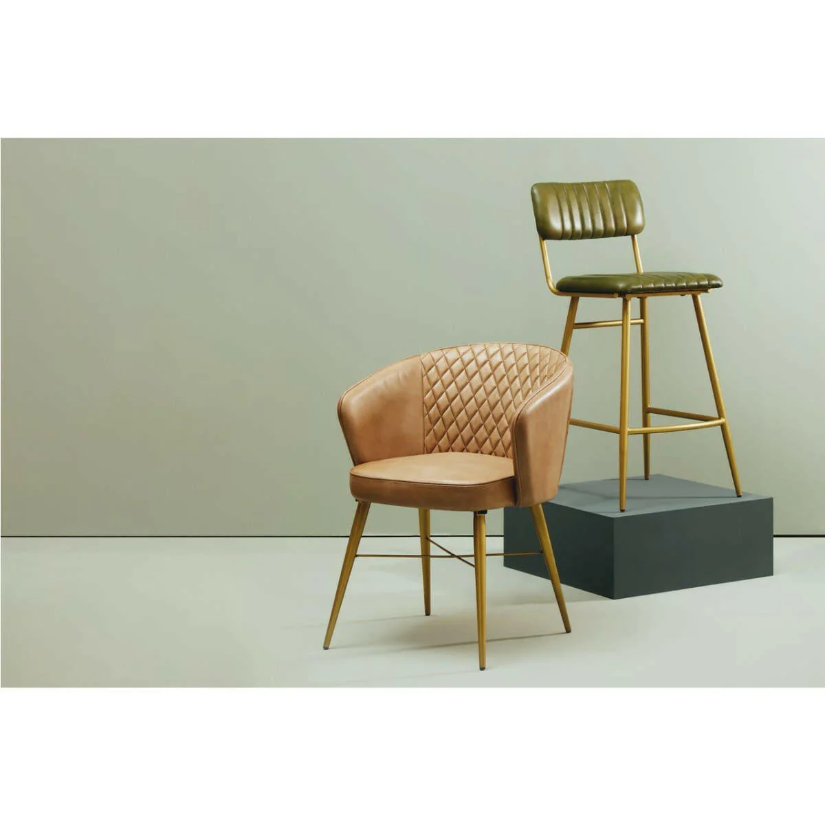 Buffalo Green Leather Angular Bar Chair - Image 14