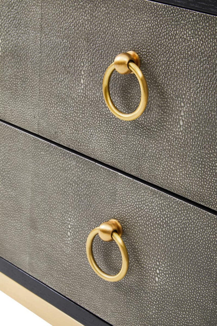 Deruta Two Drawer Grey Shagreen Effect Side Table - Image 2