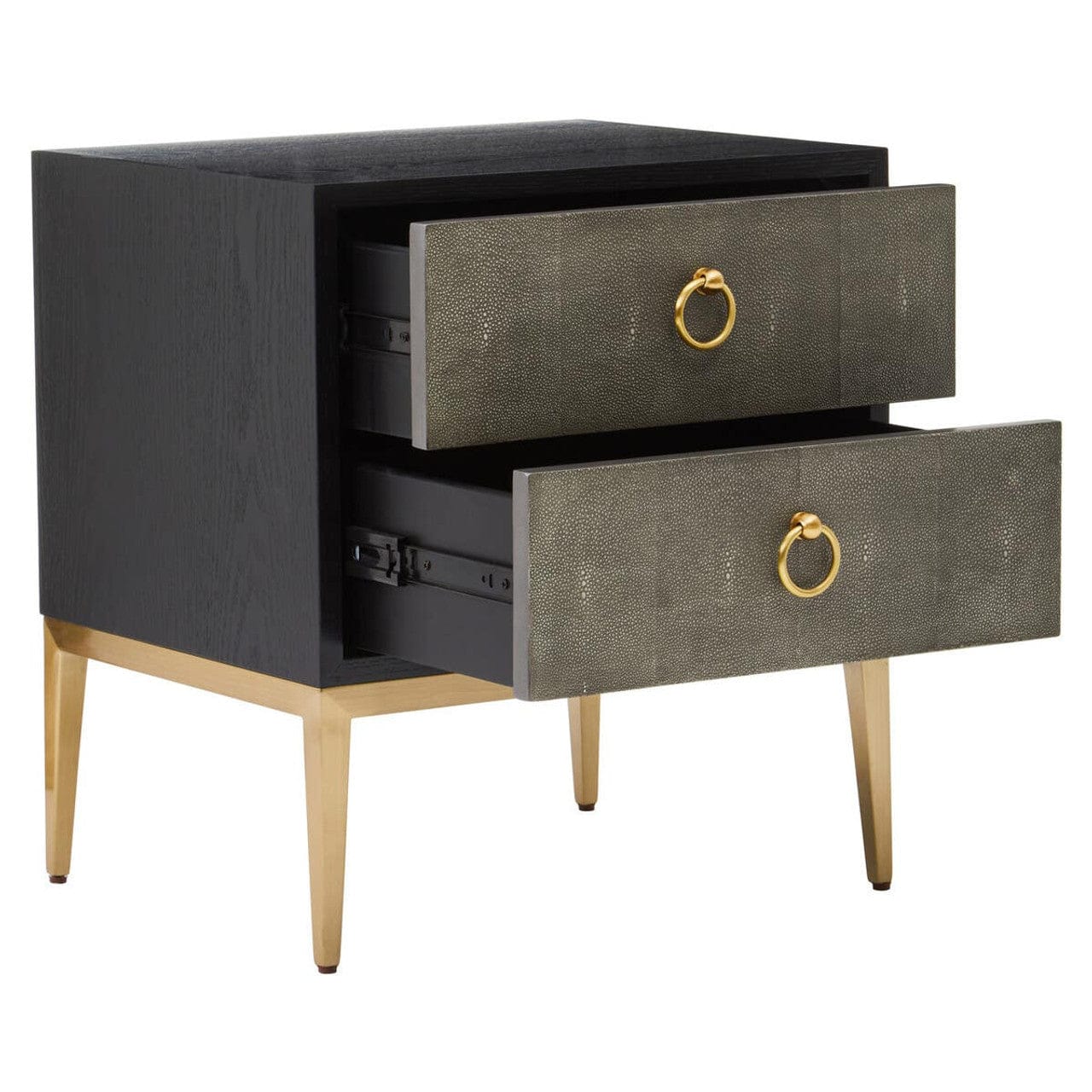 Deruta Two Drawer Grey Shagreen Effect Side Table - Image 5