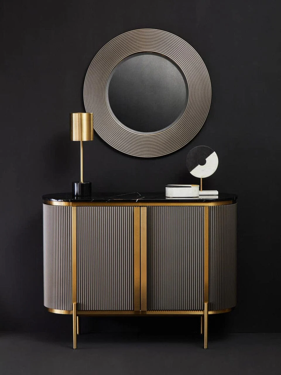 Dervio Grey Ribbed Round Wall Mirror - Image 7