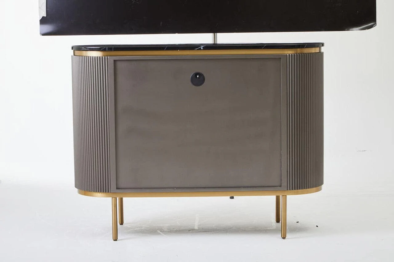 Dervio Grey Two Door Sideboard with Black Marble Top - Image 5