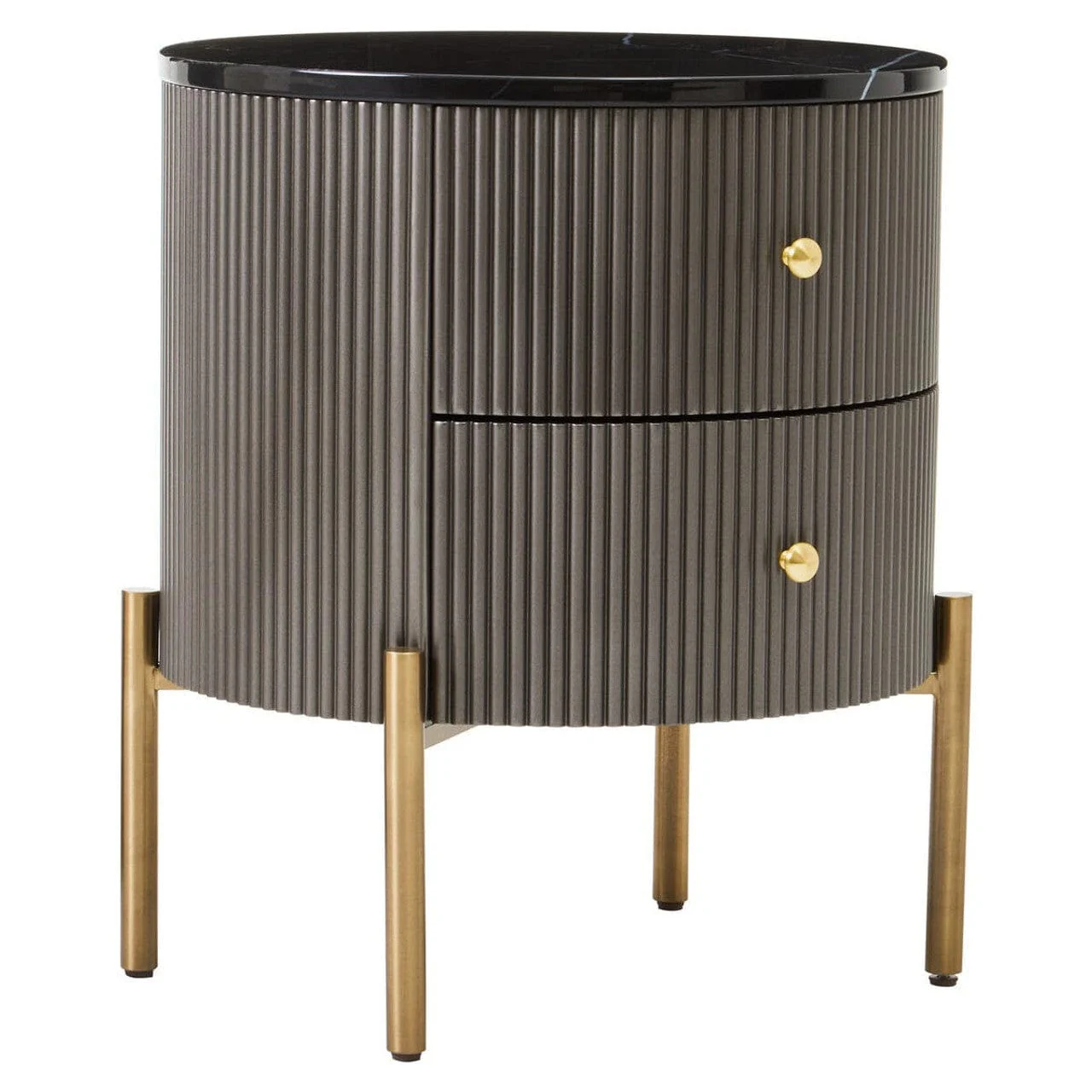 Dervio Grey Two Drawer Chest with Black Marble Top - Image 2