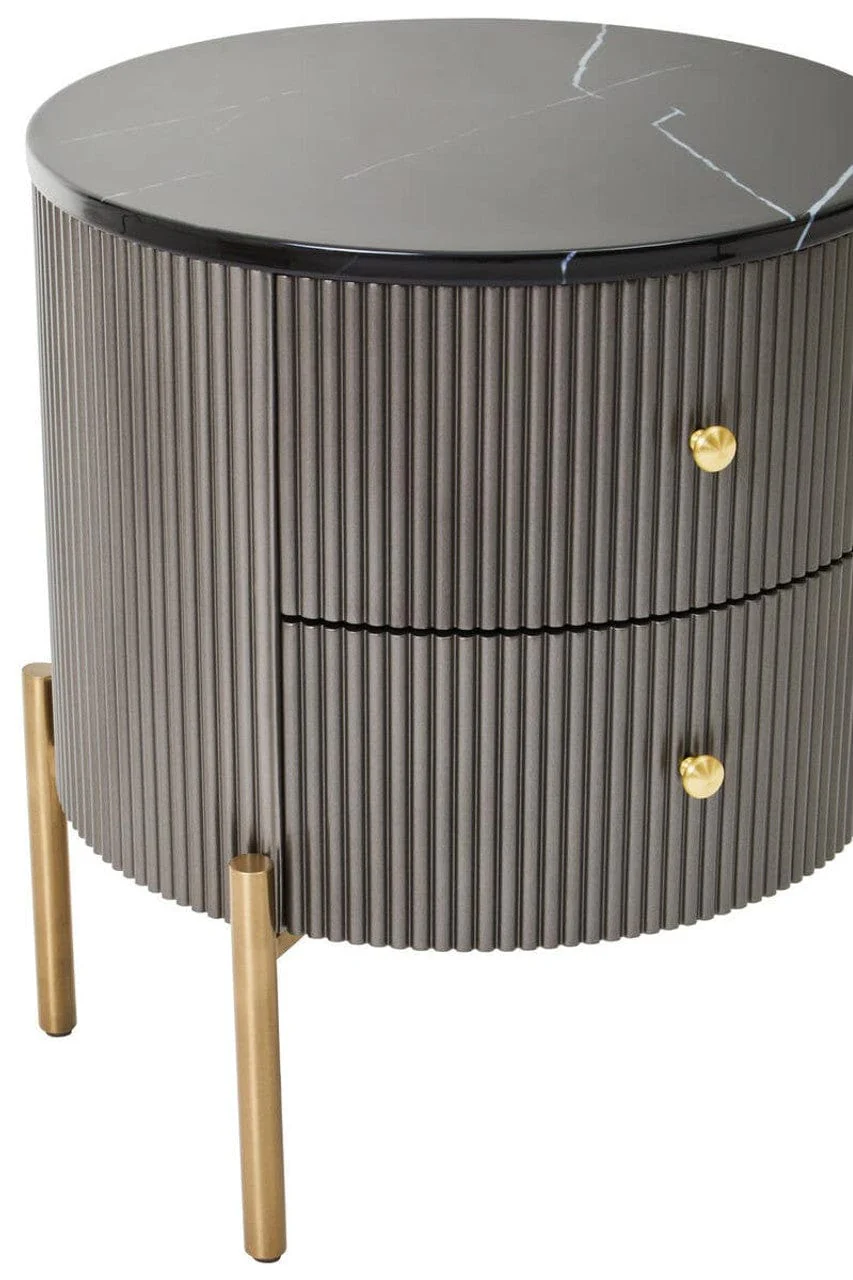 Dervio Grey Two Drawer Chest with Black Marble Top - Image 6