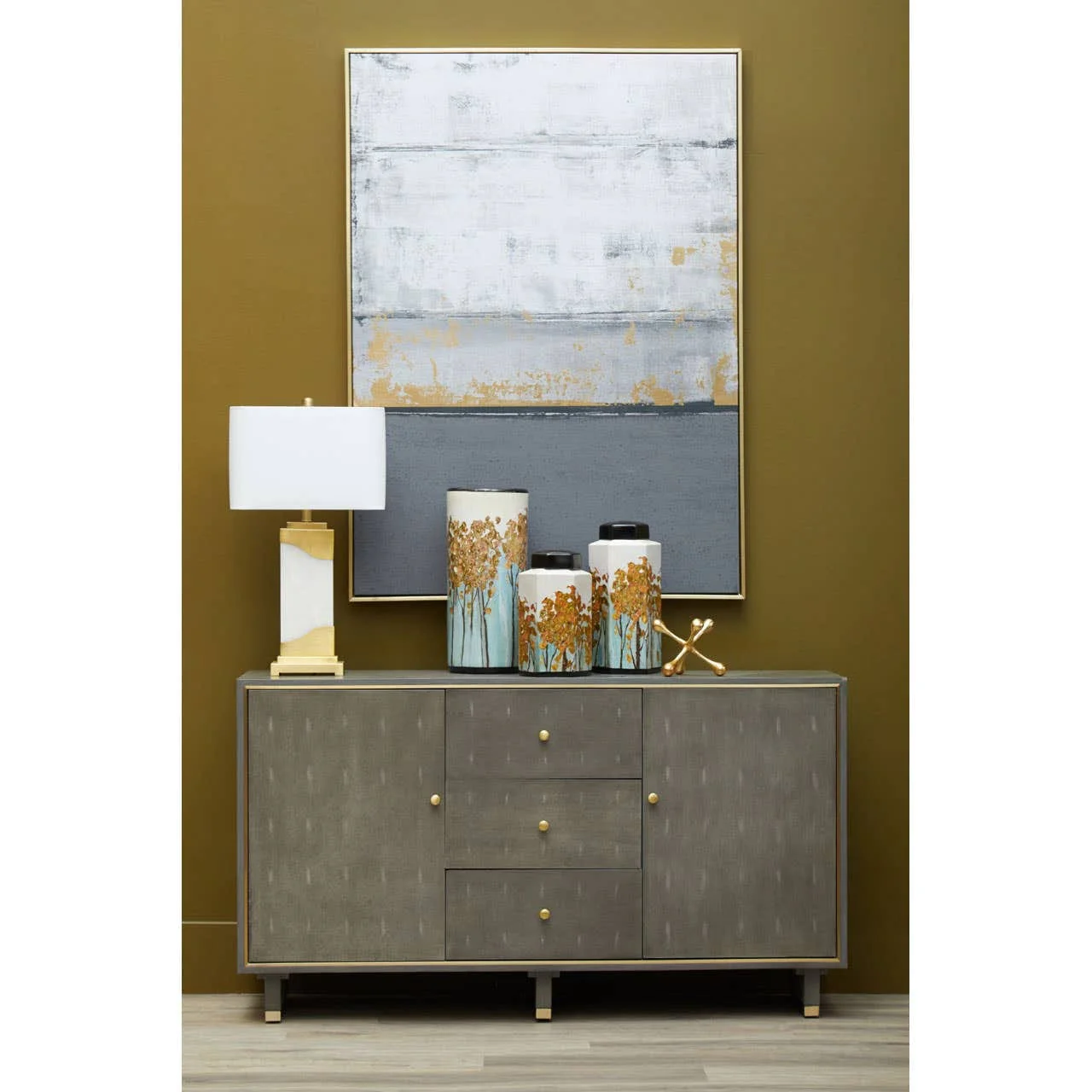 Deskey Grey Shagreen Effect Three Drawer Sideboard - Image 9