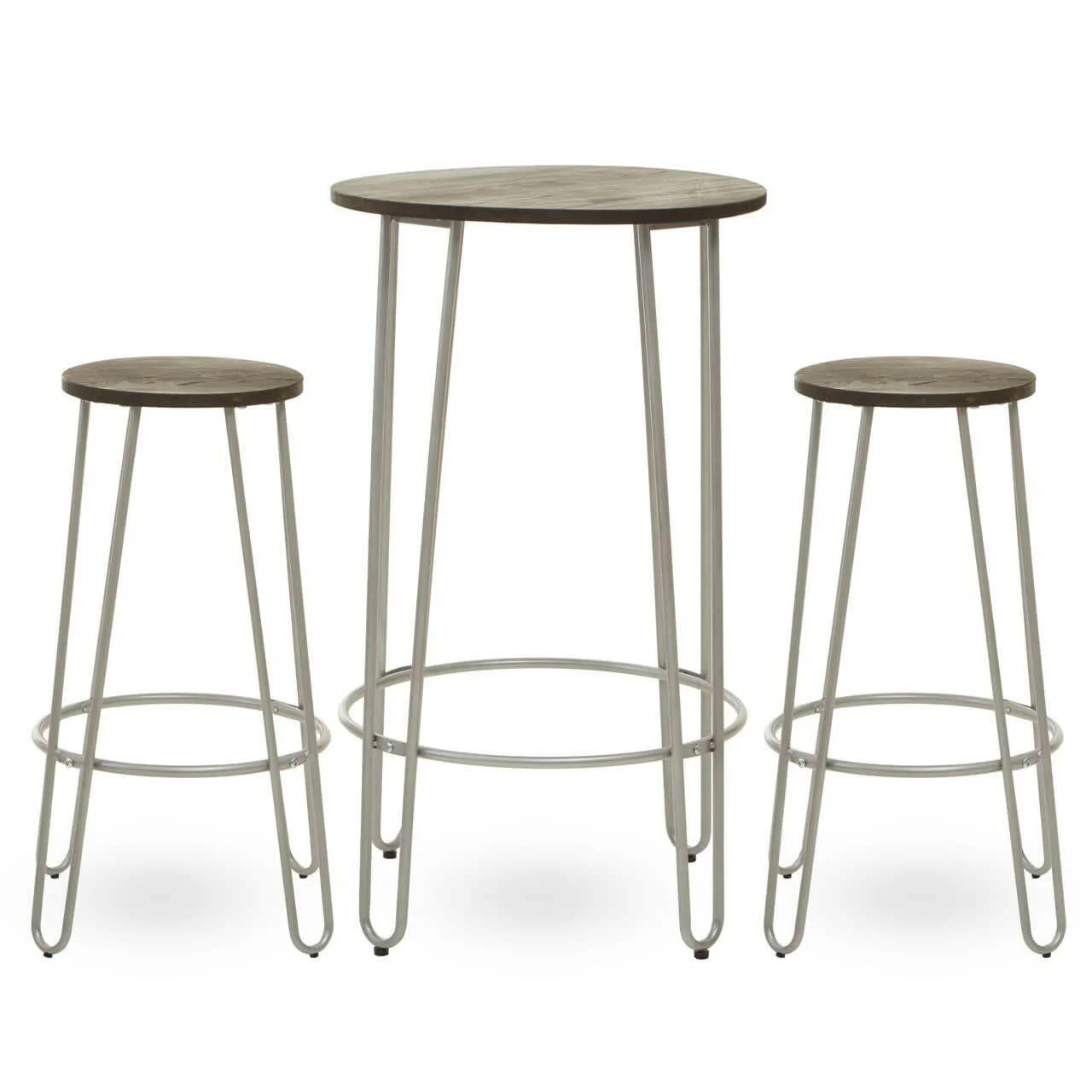 District 3Pc Silver Frame Bar Table Stool Set