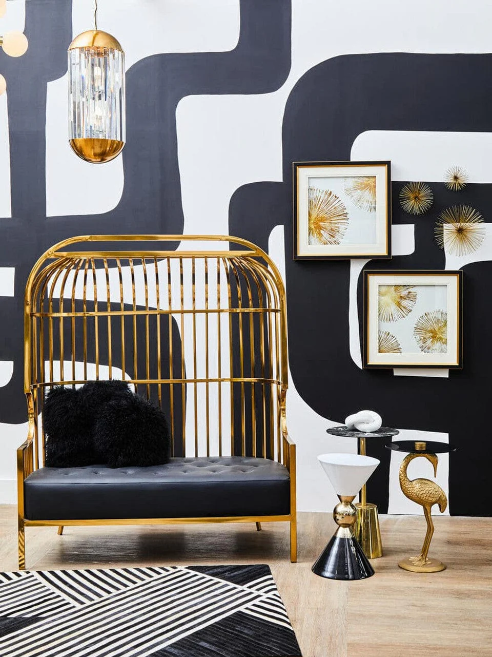 Eliza Gold Dome Cage Two Seat Sofa - Image 6