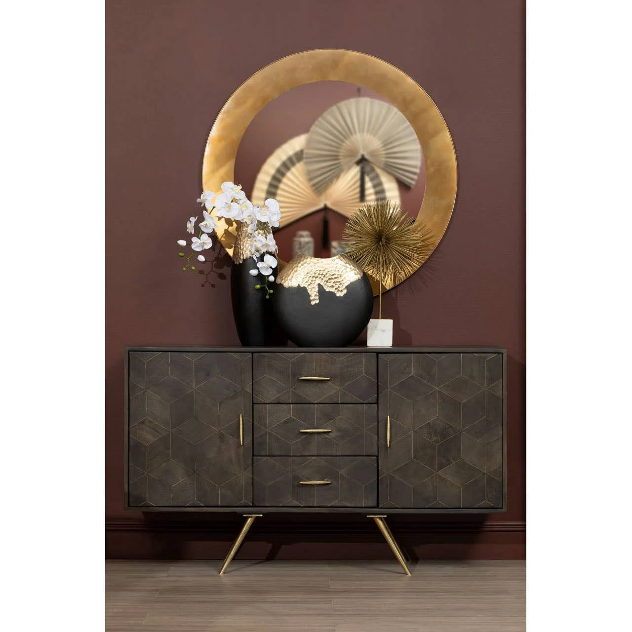 Grenoble Brushed Gold Round Wall Mirror - Image 8
