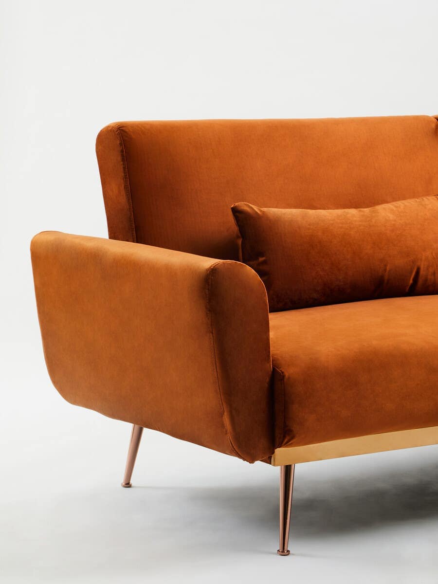 Hatton Burnt Orange Velvet Sofa Bed - Image 9