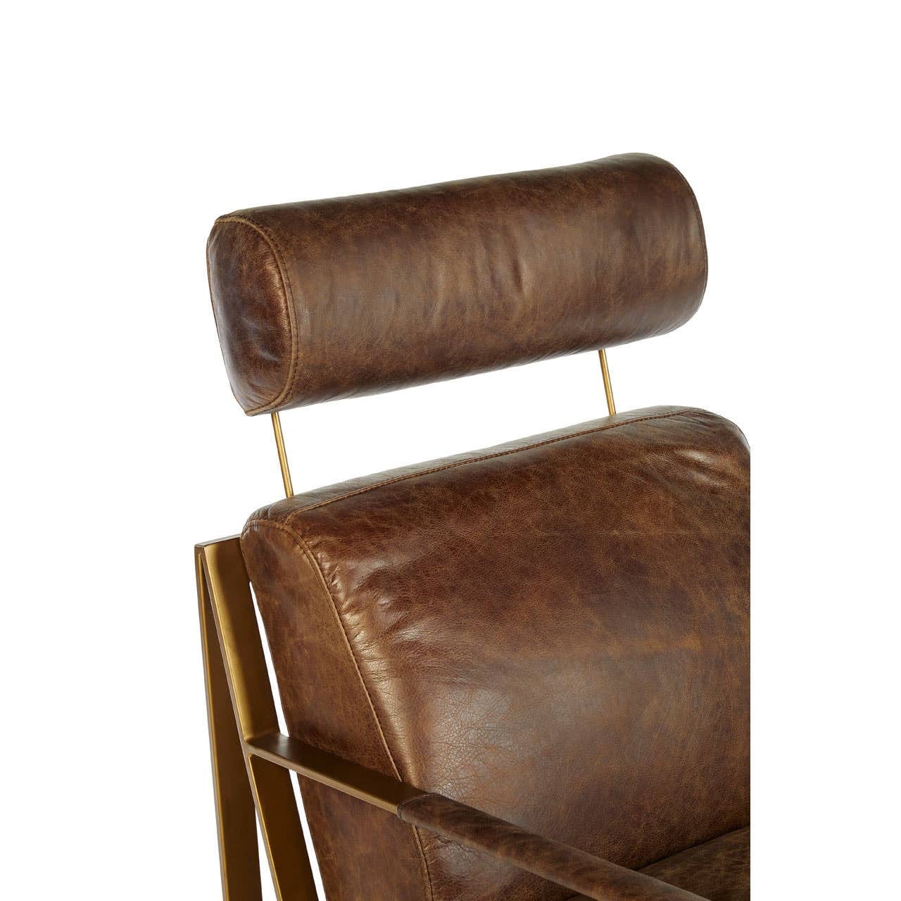 Hoxton Brown Leather Lounge Chair with Rose Gold Iron Frame - Image 10