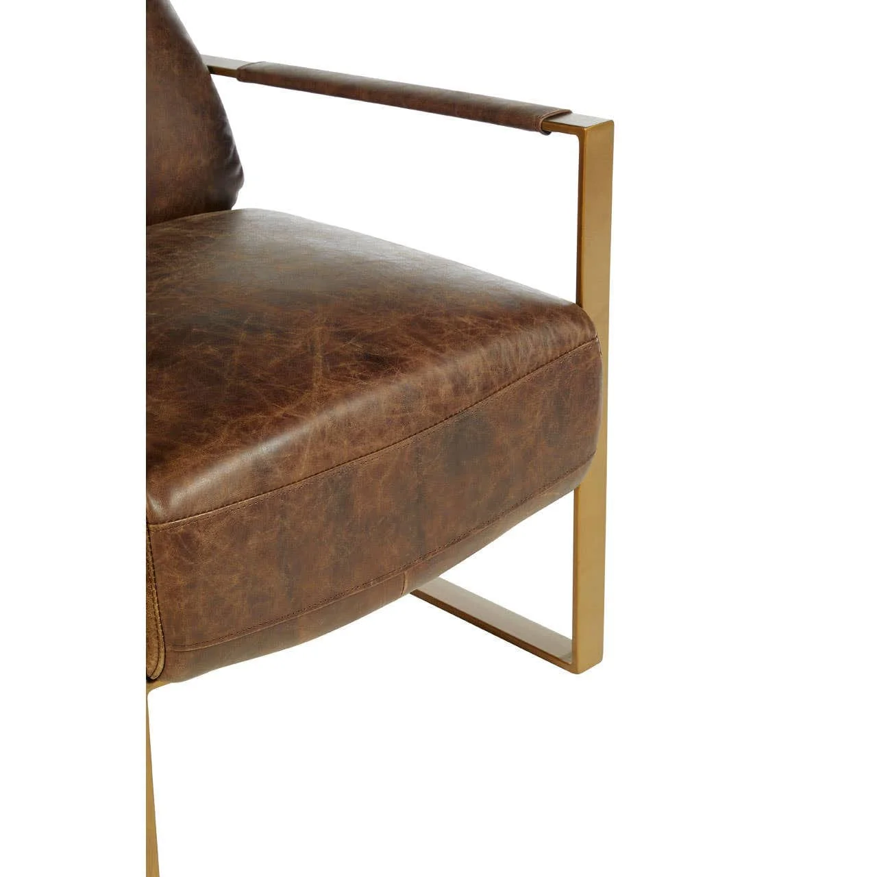 Hoxton Brown Leather Lounge Chair with Rose Gold Iron Frame - Image 2