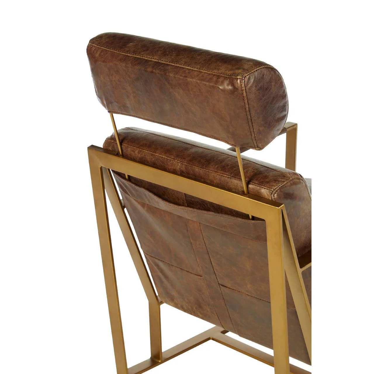 Hoxton Brown Leather Lounge Chair with Rose Gold Iron Frame - Image 3