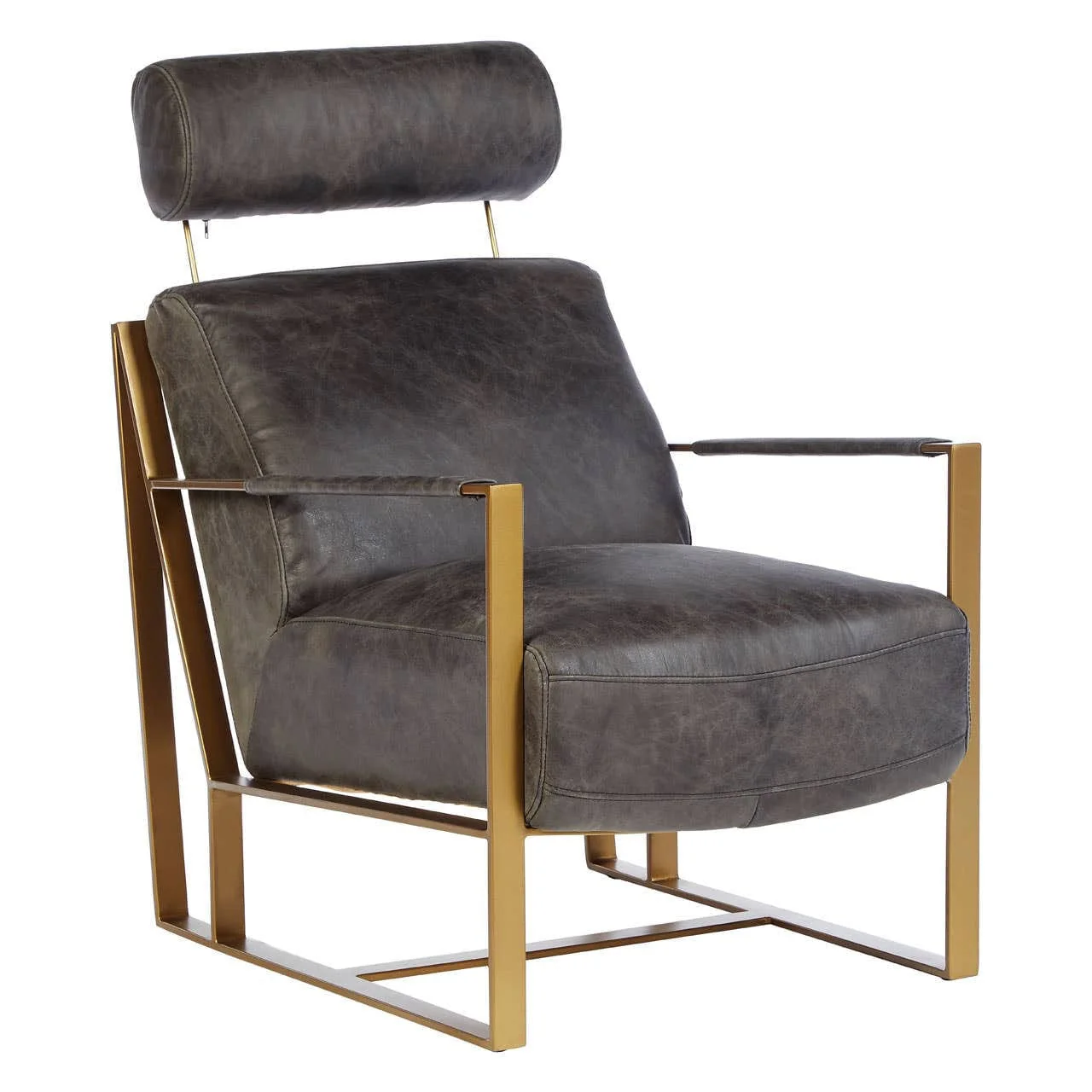 Hoxton Grey Leather Lounge Chair with Rose Gold Finish Frame - Image 2