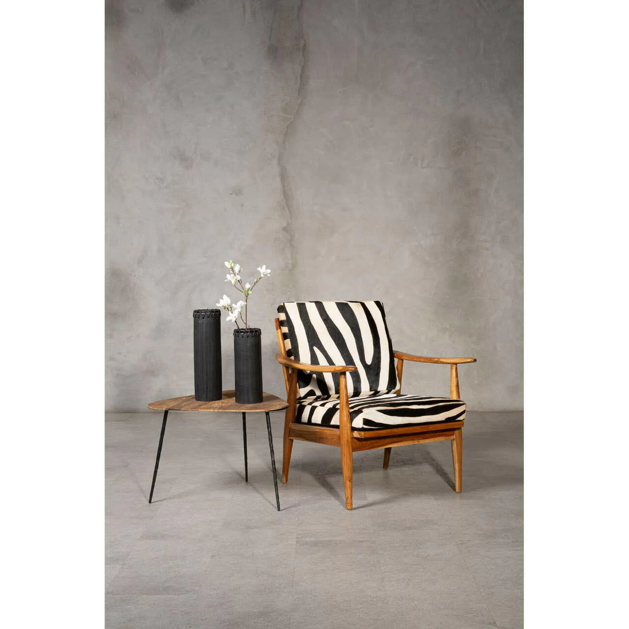 Kendari Leather Zebra Pattern And Teak Chair - Image 5