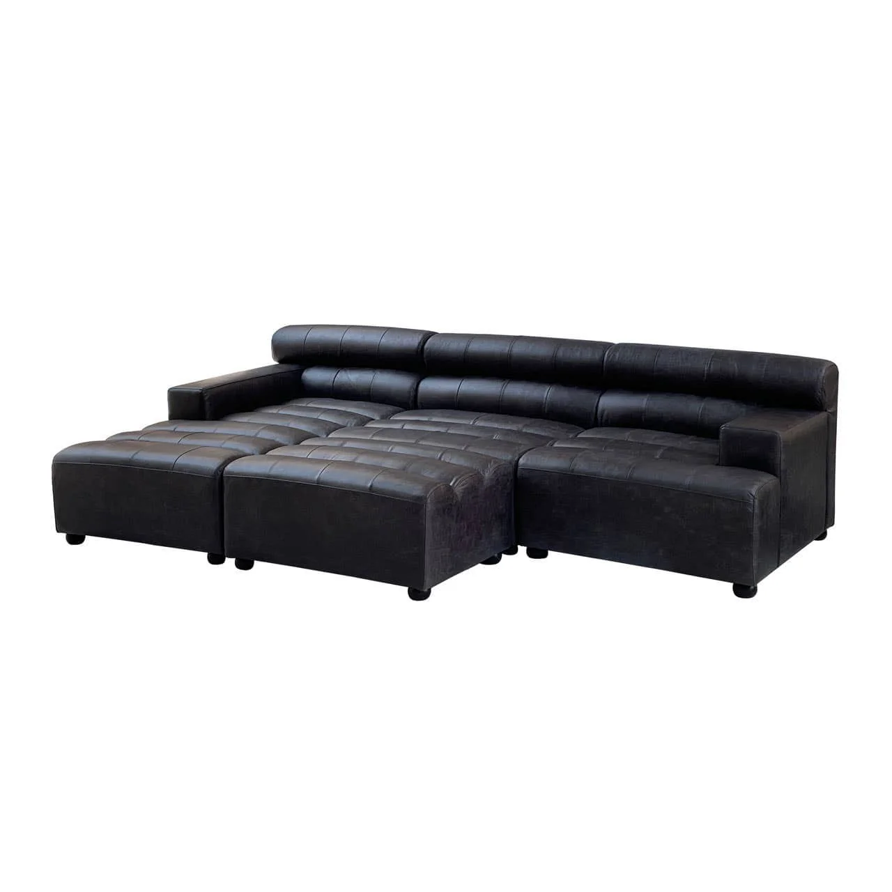 King Distressed Slate Leather Ottoman - Image 7