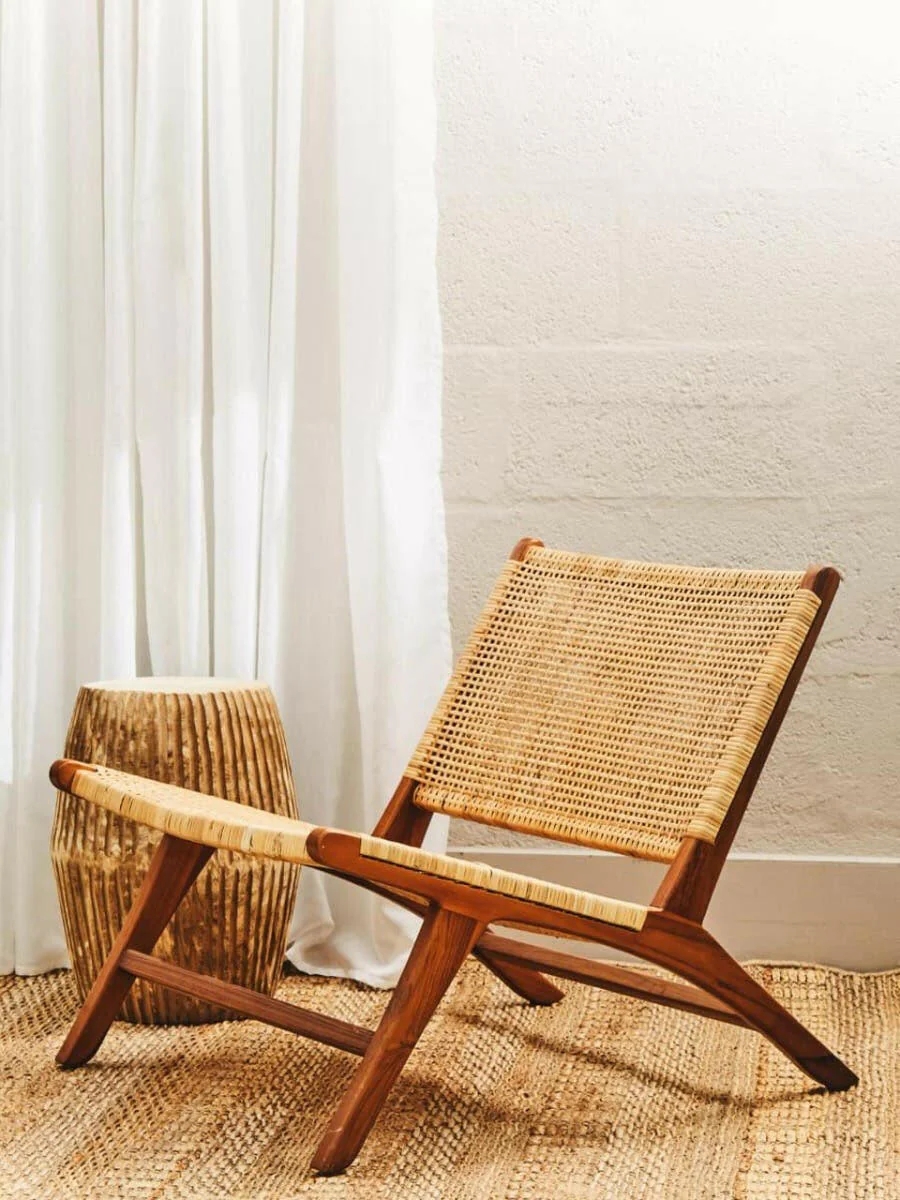 Lovina Teak Wood And Natural Rattan Lounge Chair - Image 11