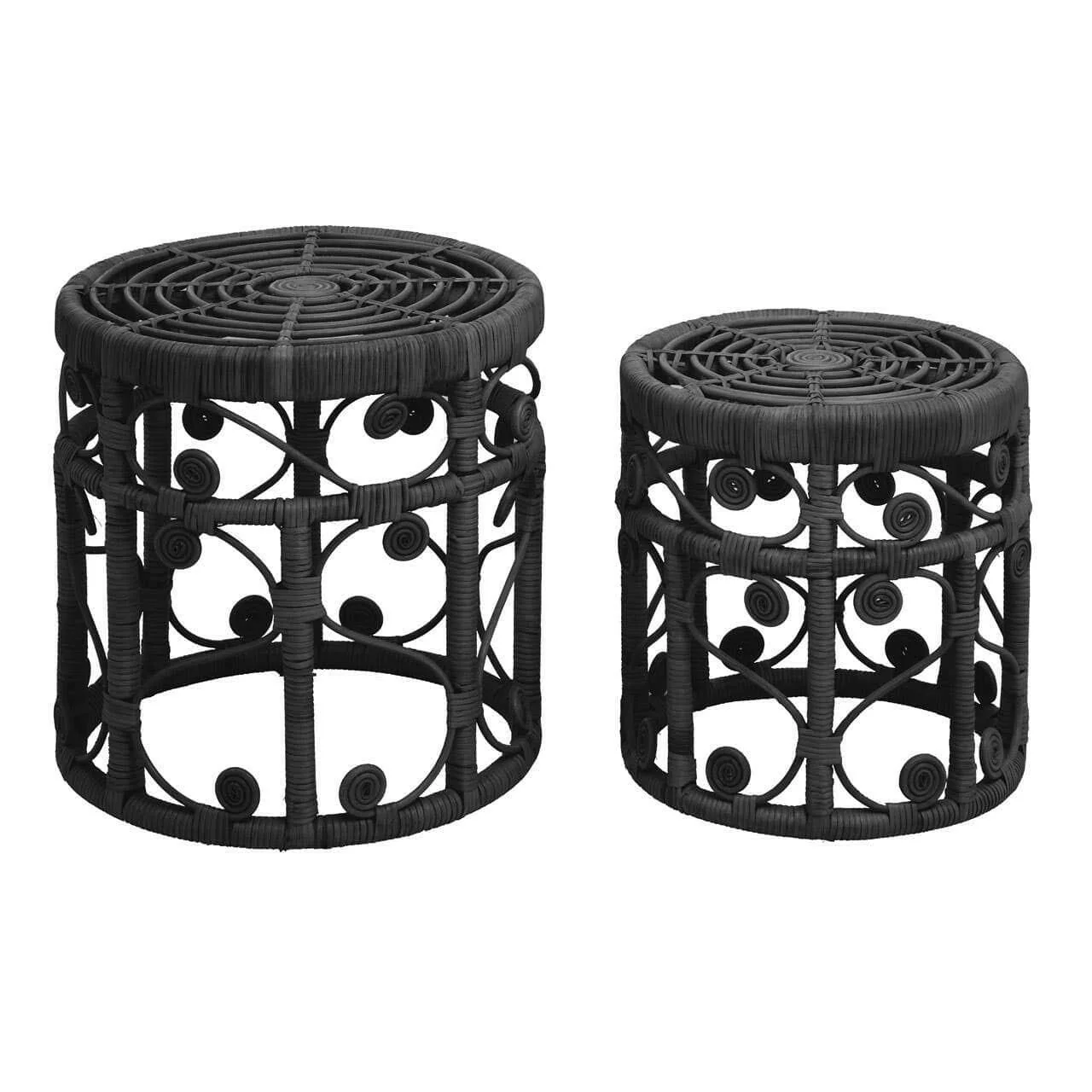 Mataram Set Of Two Black Natural Rattan Stools Or Tables - Image 2