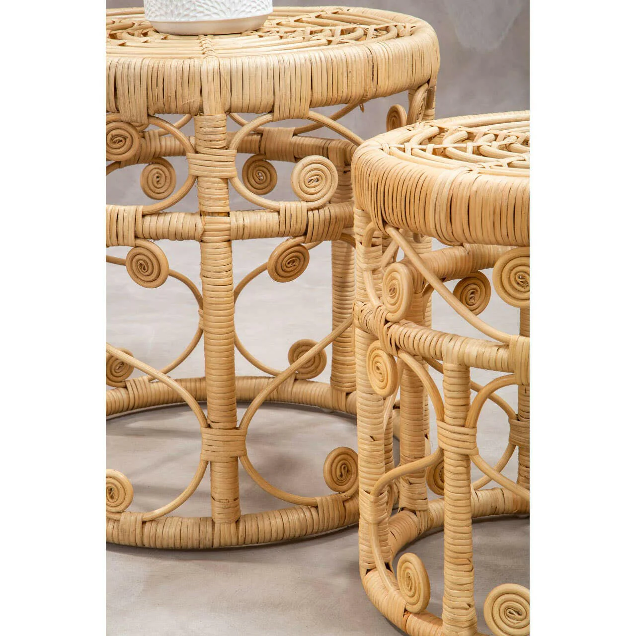 Mataram Set Of Two Natural Rattan Stools Or Tables - Image 10