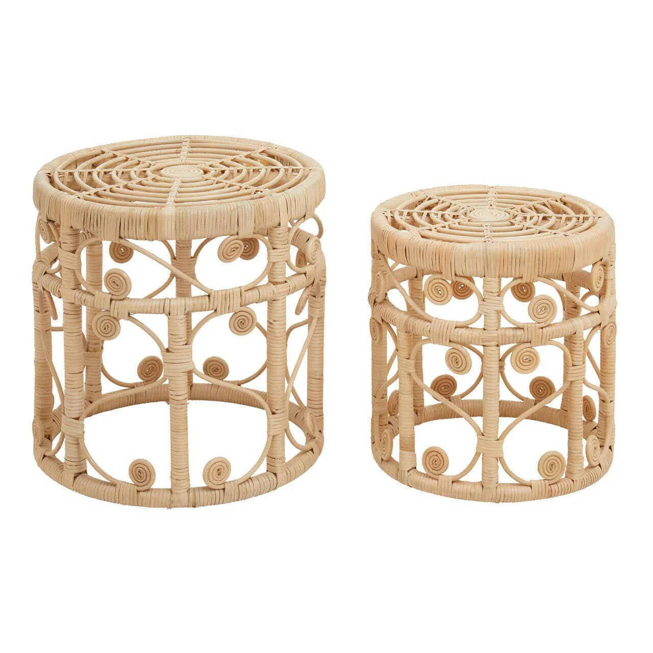 Mataram Set Of Two Natural Rattan Stools Or Tables - Image 2