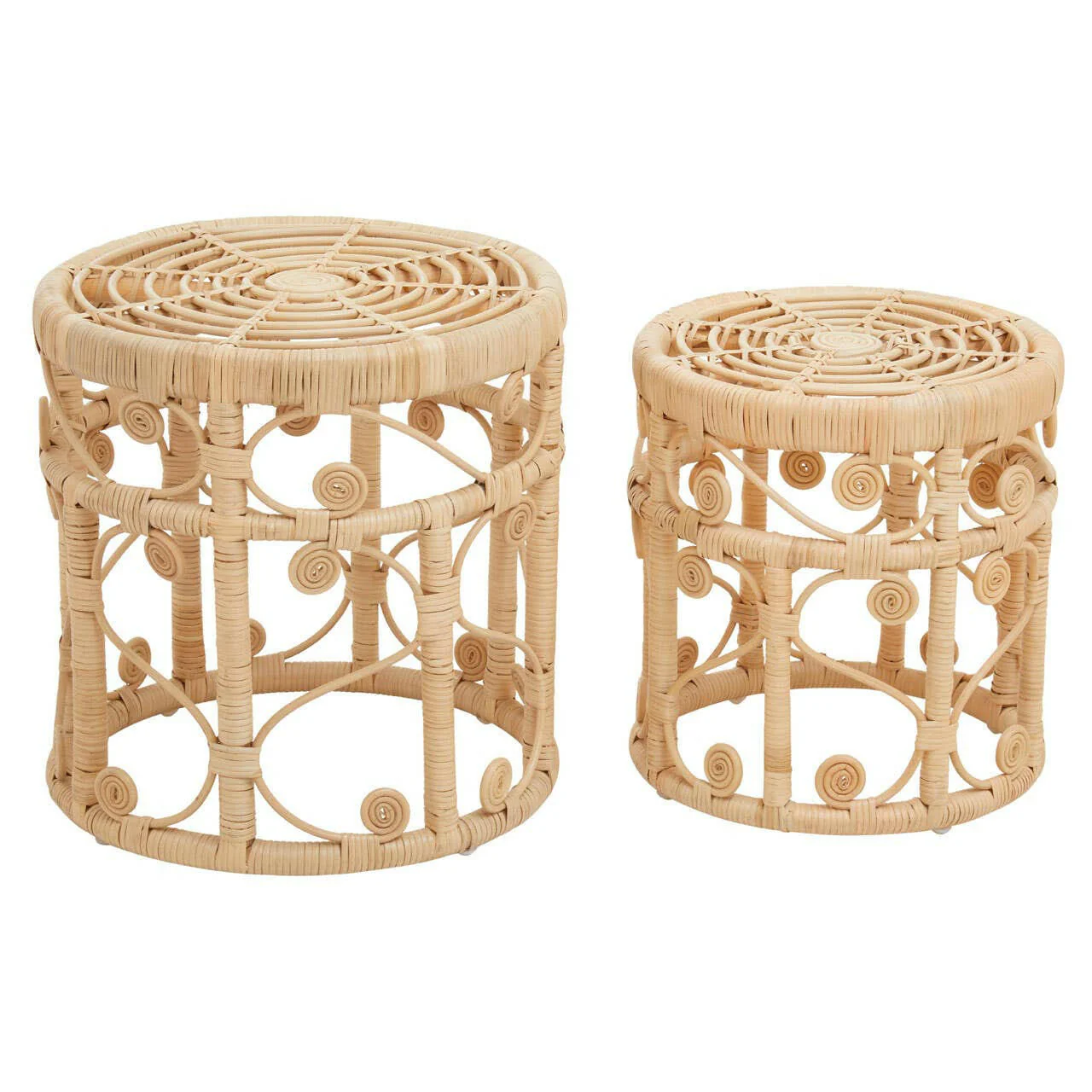 Mataram Set Of Two Natural Rattan Stools Or Tables - Image 4