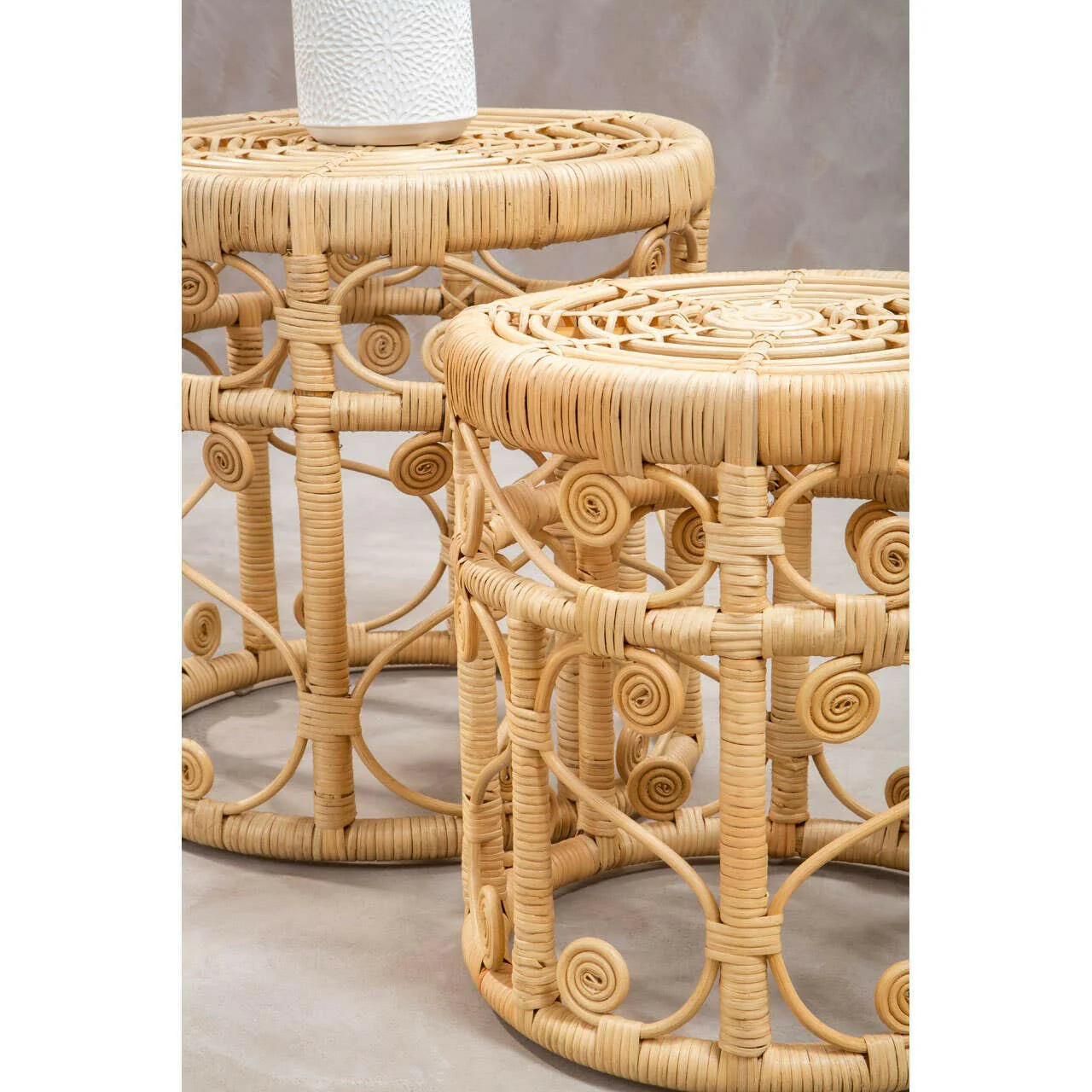 Mataram Set Of Two Natural Rattan Stools Or Tables - Image 8
