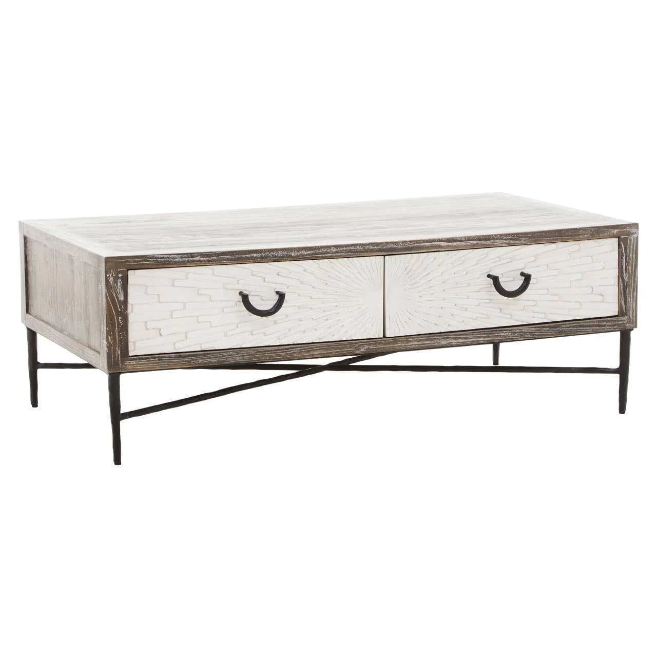 Milan 2 Drawer Recycled Elm Wood Coffee Table - Image 2