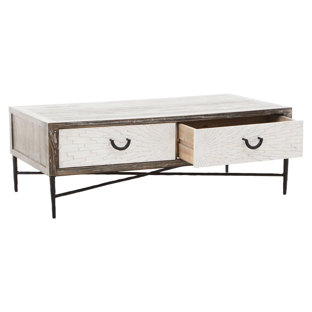 Milan 2 Drawer Recycled Elm Wood Coffee Table - Image 3